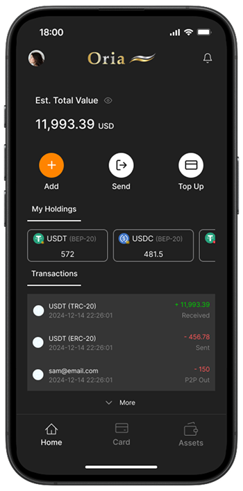 Oria mobile wallet app